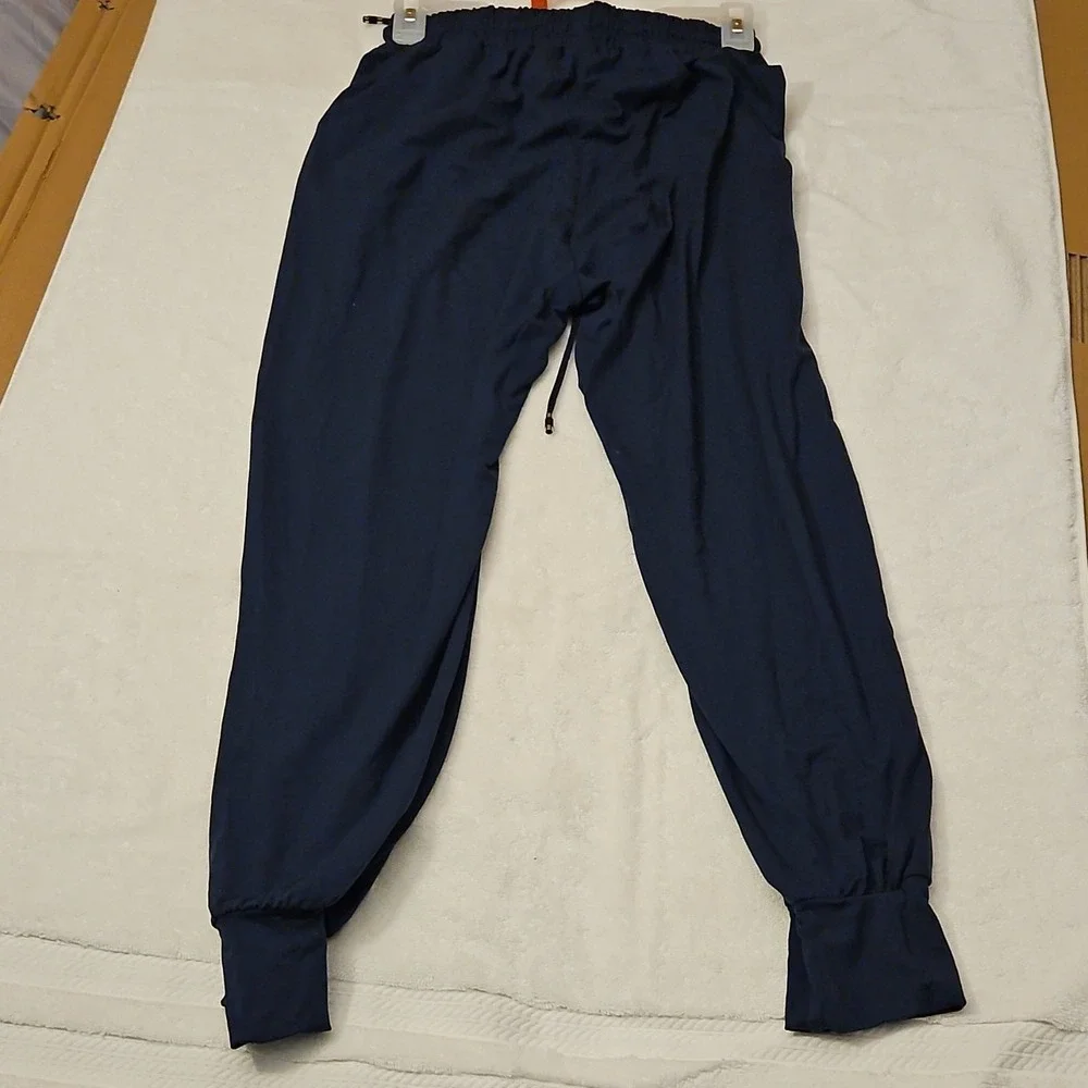 Women's Navy Jogger Pants S 92% Polyester Elastic Waist Drawstring 32in
